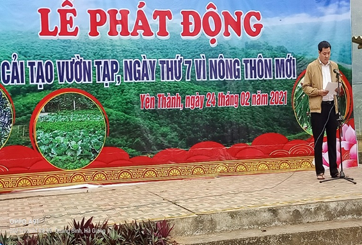 Đ/c Vũ Thành Chung - Phó Bí thư, Chủ tịch UBND xã Yên Thành phát động phong trào cải tạo vườn tạp và ngày thứ 7 vì nông thôn mới